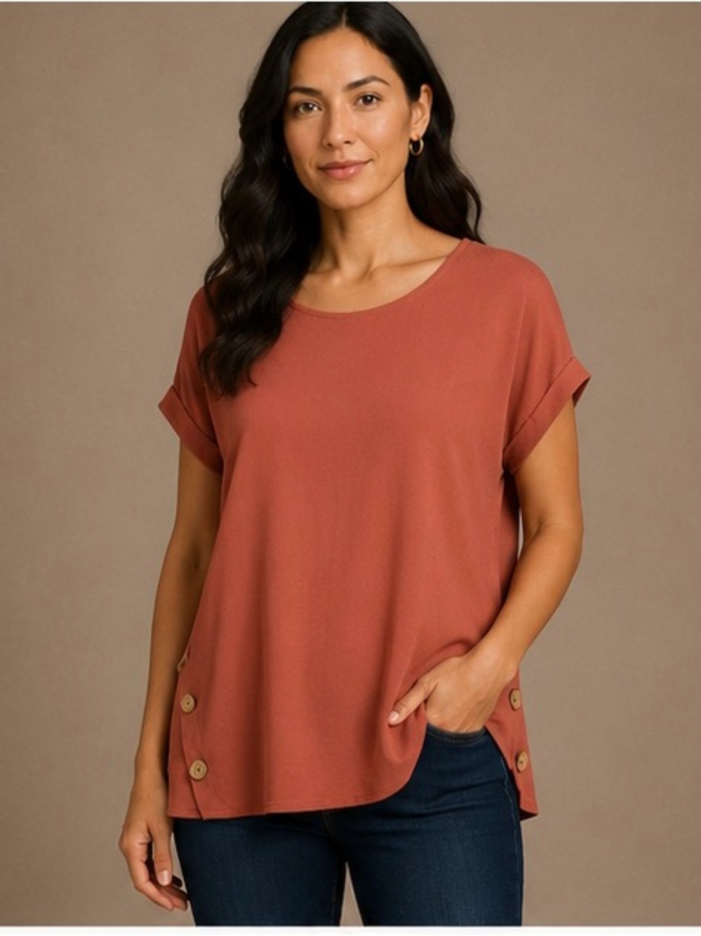 Love Tree Rust Button-Side Short Sleeve Tunic - Size 2X NWOT